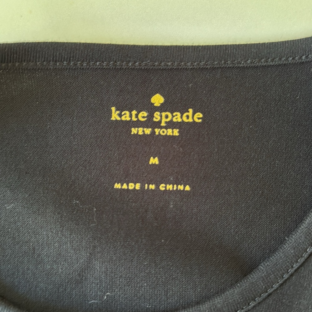 NWT KATE SPADE eyelet mixed media tee shirt size M black shortsleeve cotton - Picture 4 of 6